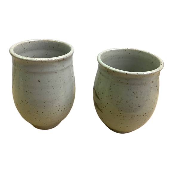 Handthrown Artisan Pottery Mugs Pastel Leaf Swirl Speckled Stone Boho Country - Picture 6 of 10